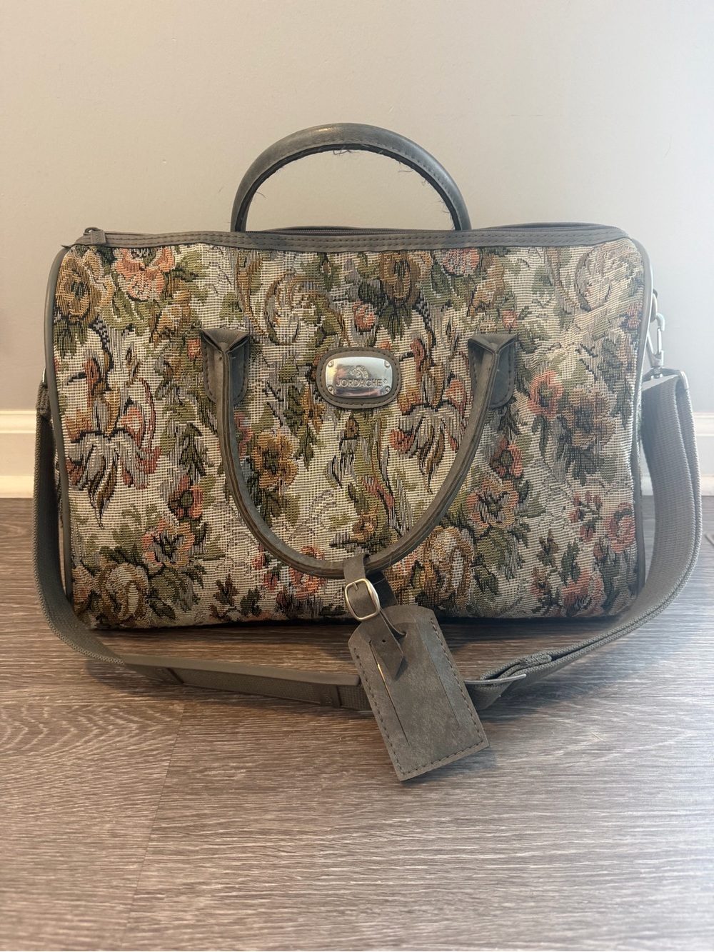 Vintage Jordache Floral Tapestry Travel Duffel - Taupe, Green, Pink